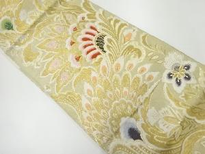 アンティーク　孔雀羽根に草花模様織出し袋帯（材料）